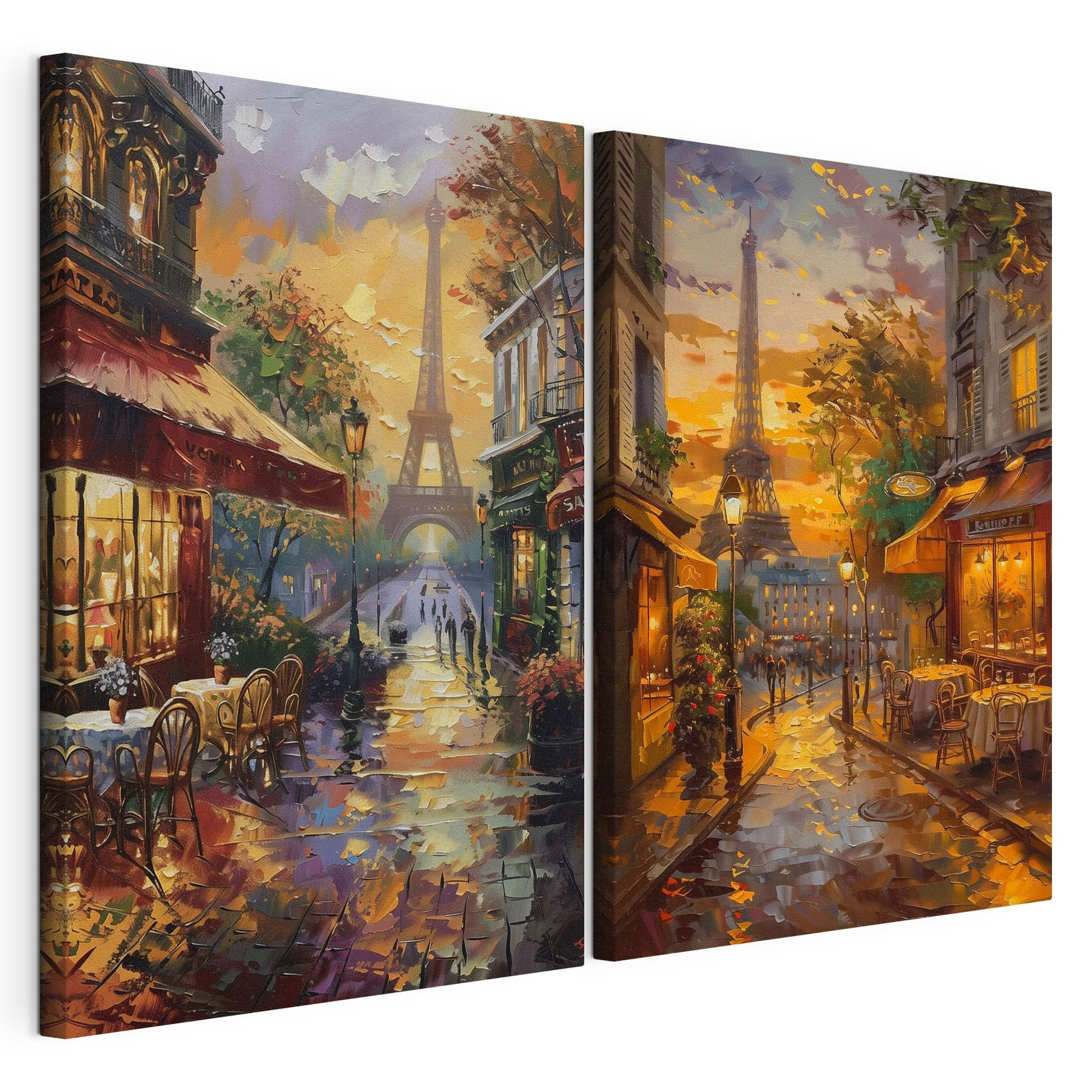 Painting of a street with a tower in the background Painting of a street with a tower in the background