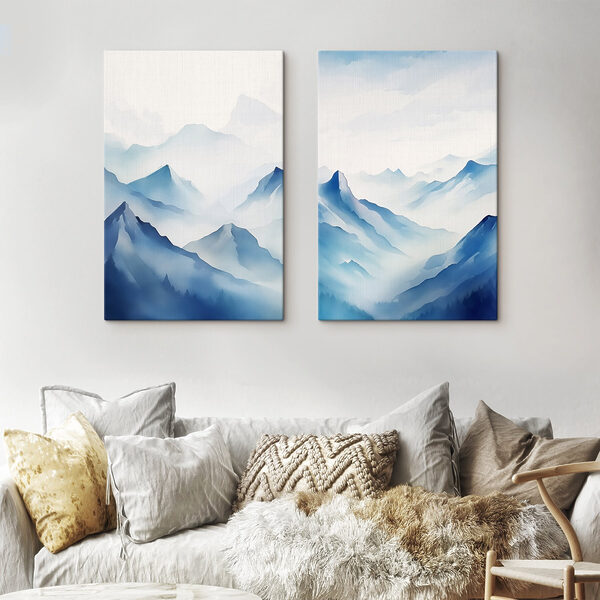 Painting of mountains and fog Painting of mountains and fog
