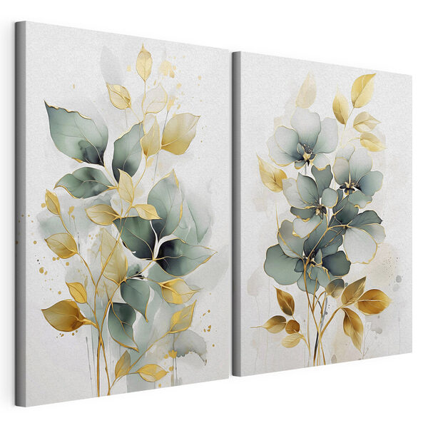 Lámina modular sobre lienzo Pintura de flores y hojas
