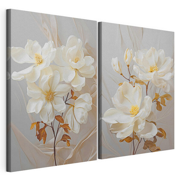 - Elegantes flores en tonos suaves Lámina modular sobre lienzo - Elegantes flores en tonos suaves