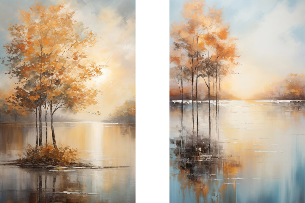 Painting of trees in water Painting of trees in water