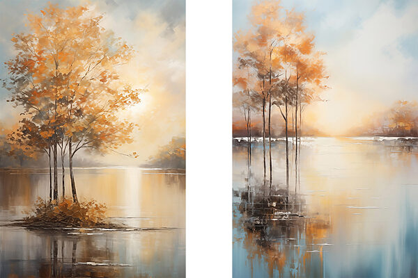 Painting of trees in water Painting of trees in water