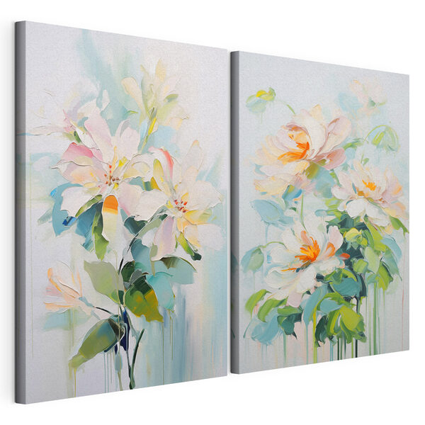 Pintura de flores sobre una superficie blanca Lámina modular sobre lienzo Pintura de flores sobre una superficie blanca
