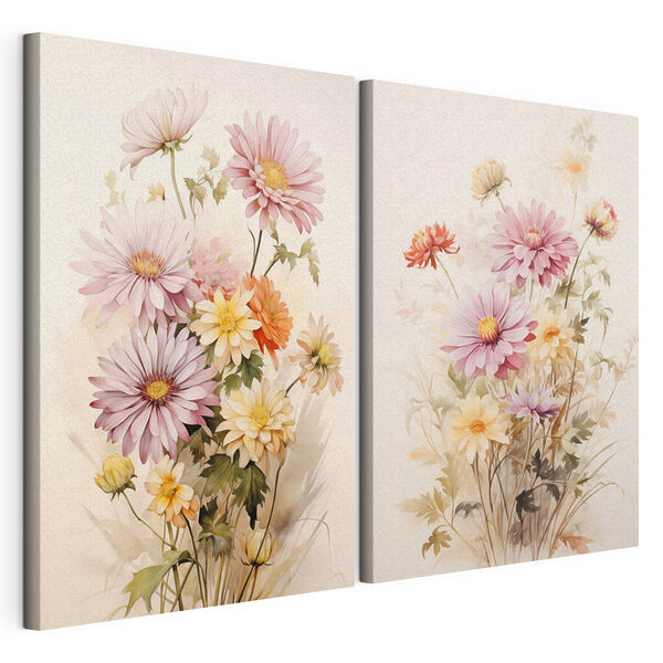 Lámina modular sobre lienzo Lámina modular sobre lienzo Cuadro de flores sobre fondo blanco (SKU: m00649)