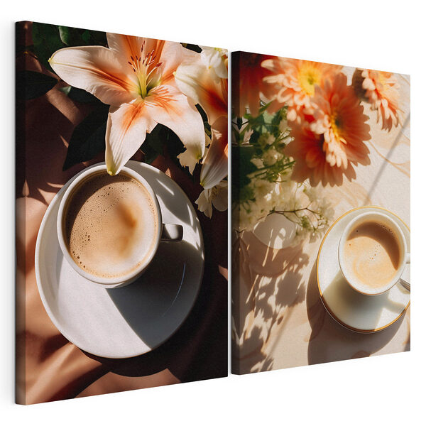 Taza de café con flores Lámina modular sobre lienzo Taza de café con flores