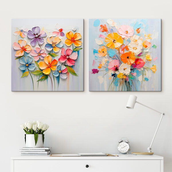 Painting of flowers on a white surface Painting of flowers on a white surface