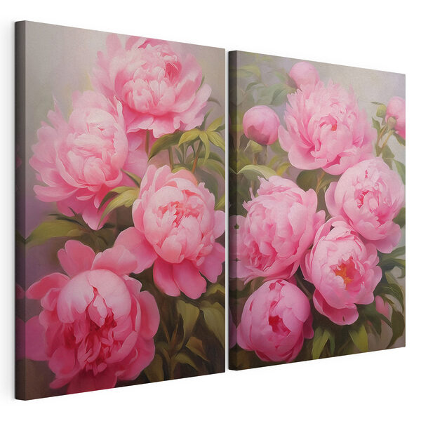 Lámina modular sobre lienzo Peonías rosas en flor bajo una luz suave