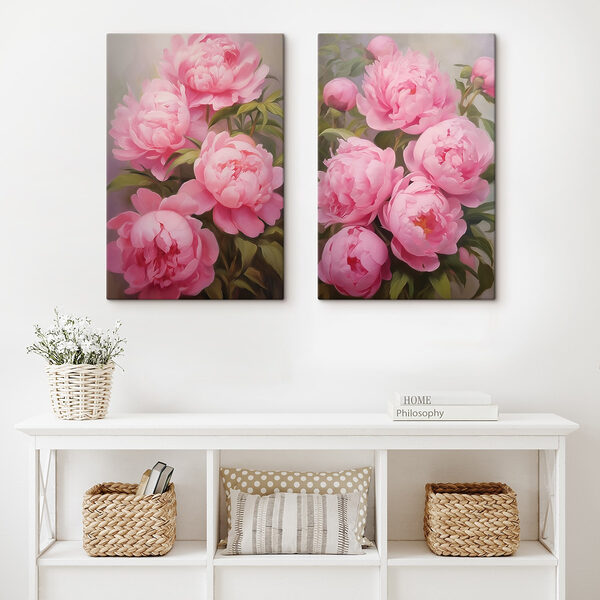 Blooming pink peonies in soft light