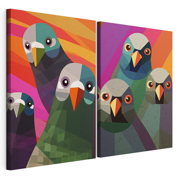 Lámina modular sobre lienzo Grupo de pájaros de diferentes colores