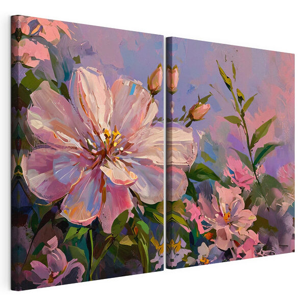 Lámina modular sobre lienzo Lámina modular sobre lienzo Cuadro de flores sobre fondo morado (SKU: m00706)