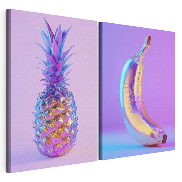 Lámina modular sobre lienzo Un plátano y una piña