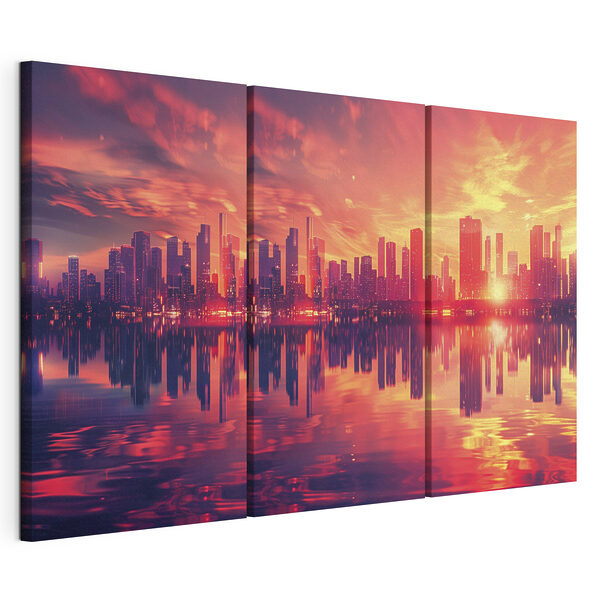 Panorama urbano con una masa de agua Lámina modular sobre lienzo Panorama urbano con una masa de agua