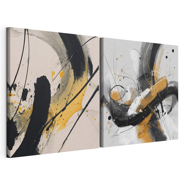 Lámina modular sobre lienzo Dos obras de arte pintadas de negro y amarillo (SKU: m00739) Lámina modular sobre lienzo Lámina modular sobre lienzo Dos obras de arte pintadas de negro y amarillo (SKU: m00739)