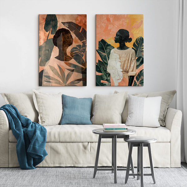 Collage of paintings of a woman and a woman with leaves Collage of paintings of a woman and a woman with leaves