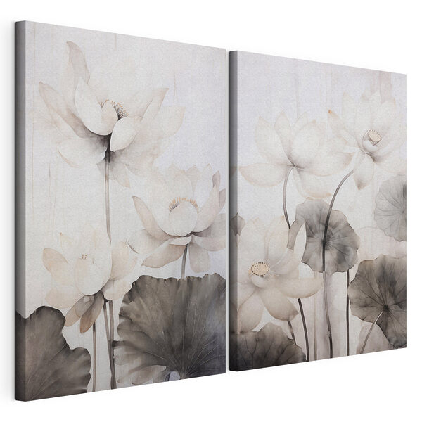 Lámina modular sobre lienzo Delicadas flores en suaves tonos de acuarela