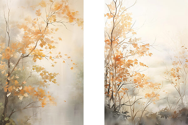 Painting of trees with yellow leaves Painting of trees with yellow leaves