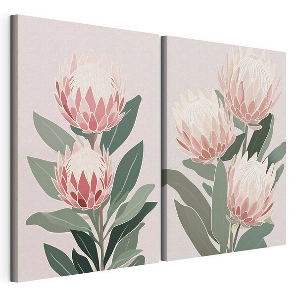 Lámina modular sobre lienzo Delicadas flores en suaves tonos pastel