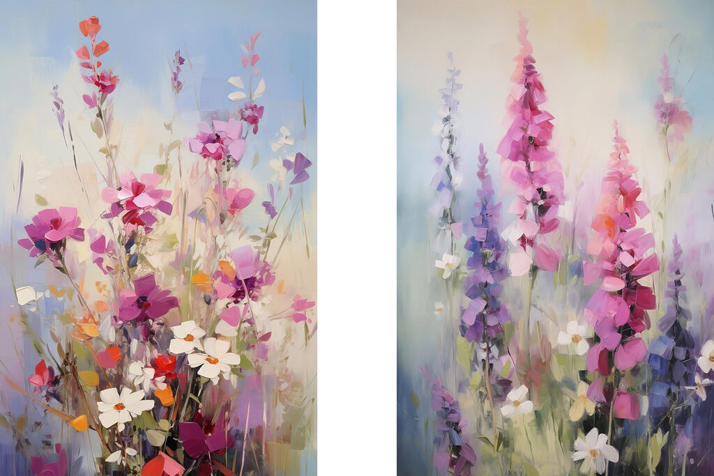 Painting of flowers in a field Painting of flowers in a field