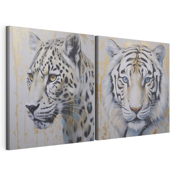 Dos cuadros de tigres y leopardos Lámina modular sobre lienzo Dos cuadros de tigres y leopardos