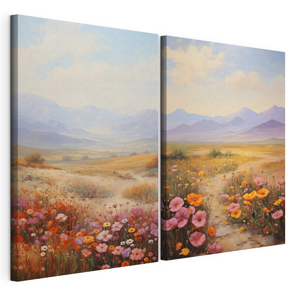 Cuadro de un paisaje con flores Lámina modular sobre lienzo Cuadro de un paisaje con flores