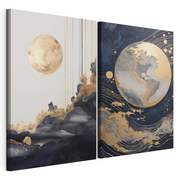 Dos cuadros de la luna y la luna Lámina modular sobre lienzo Dos cuadros de la luna y la luna