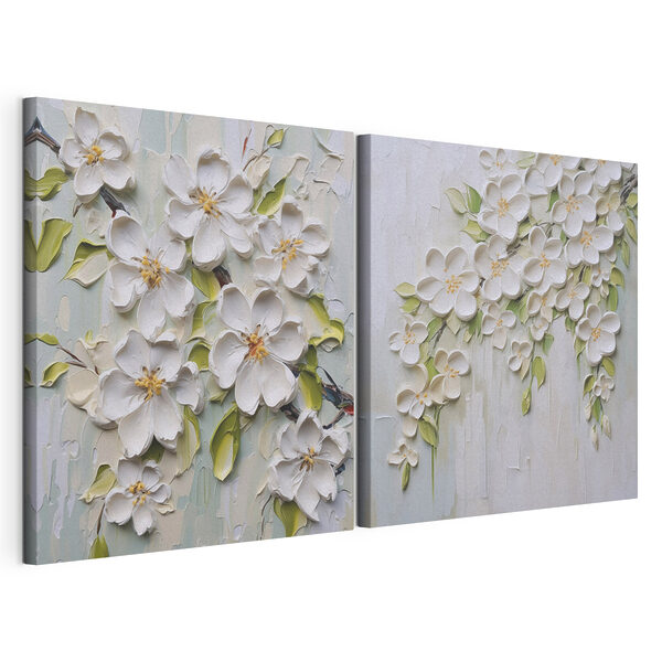 Pintura de flores sobre una superficie blanca Lámina modular sobre lienzo Pintura de flores sobre una superficie blanca