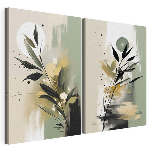 Pintura de flores y hojas Lámina modular sobre lienzo Pintura de flores y hojas