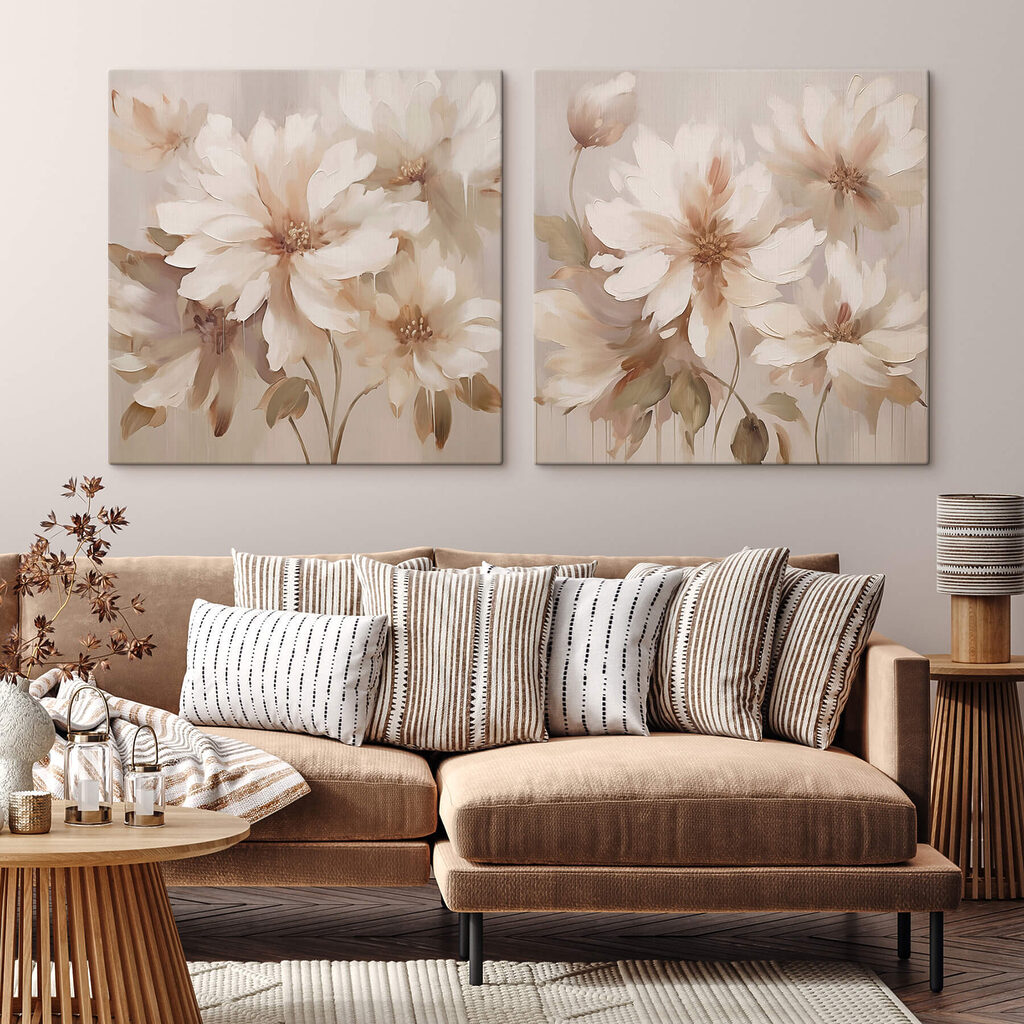 Painting of flowers on a beige background Painting of flowers on a beige background