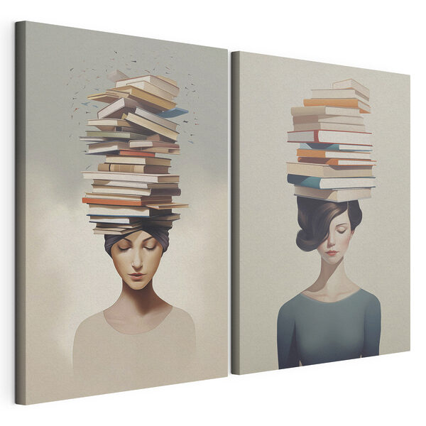 Mujer con libros en la cabeza Lámina modular sobre lienzo Mujer con libros en la cabeza