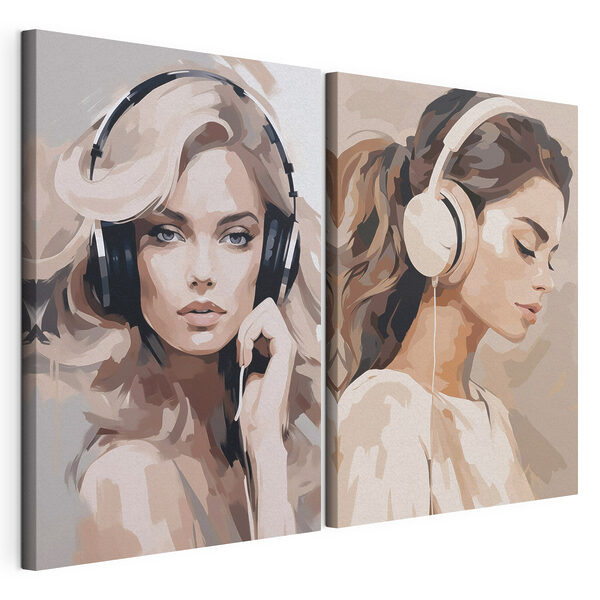 Mujer con auriculares Lámina modular sobre lienzo Mujer con auriculares