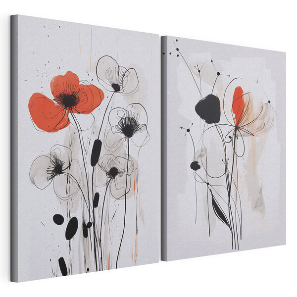 Lámina modular sobre lienzo Pintura de flores sobre una superficie blanca