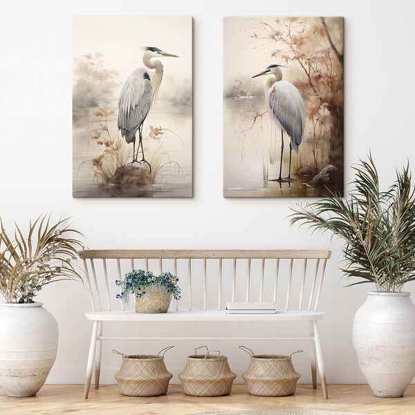 Two birds standing on a rock in water Two birds standing on a rock in water