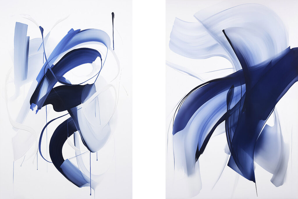Lámina modular sobre lienzo Dos imágenes de pintura azul (SKU: m01240)