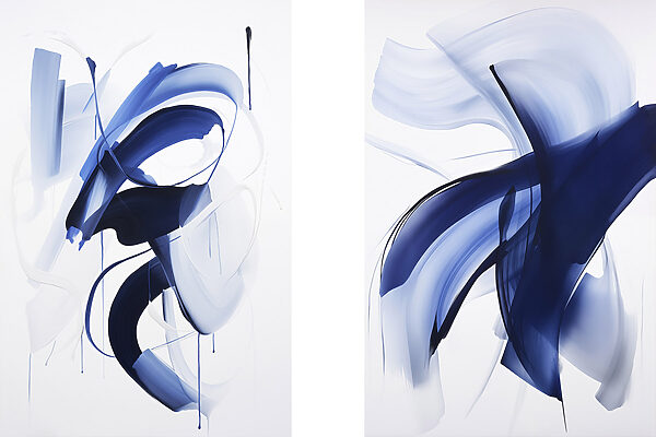 Lámina modular sobre lienzo Dos imágenes de pintura azul (SKU: m01240)