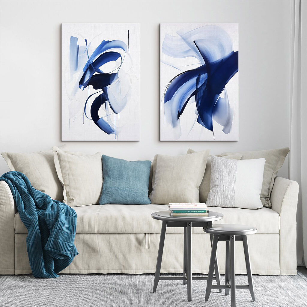 Lámina modular sobre lienzo Dos imágenes de pintura azul (SKU: m01240)