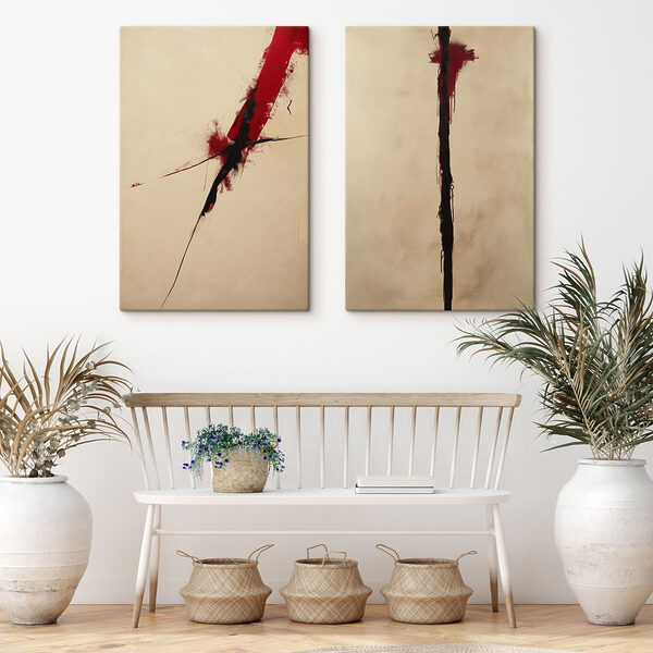 Painting of a red and black line