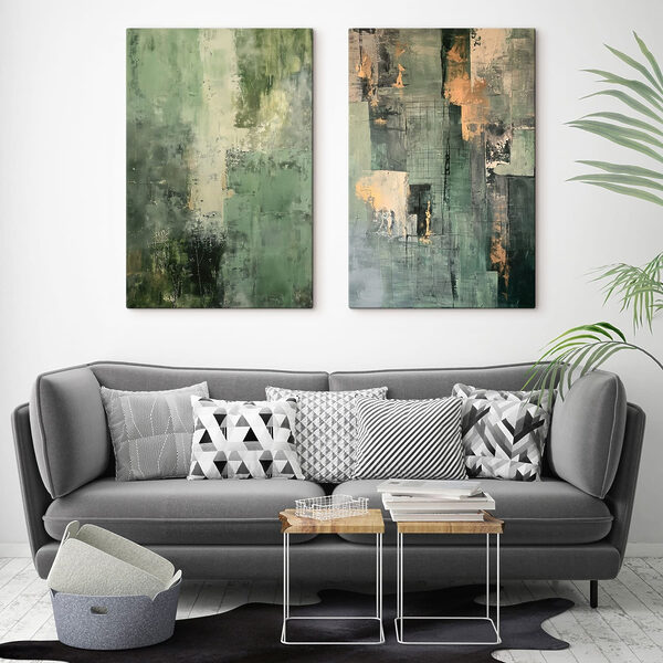 - Shades of green and abstract forms - Shades of green and abstract forms