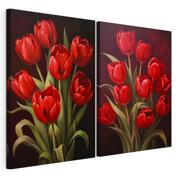 Cautivadores tulipanes rojos en flor Lámina modular sobre lienzo Cautivadores tulipanes rojos en flor