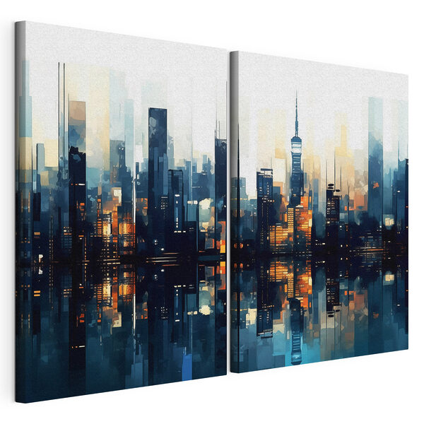 Lámina modular sobre lienzo Panorama urbano con el reflejo en el agua