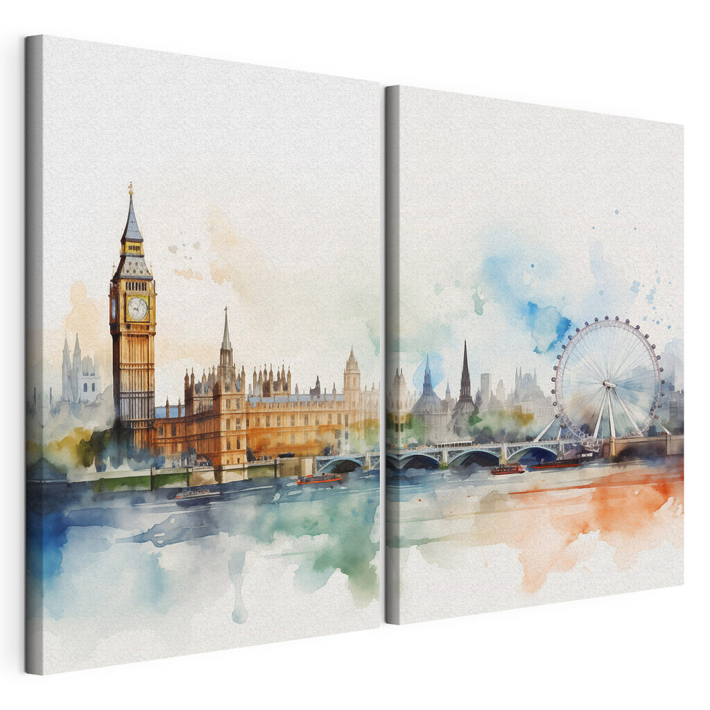Watercolor of a city and a ferris wheel Watercolor of a city and a ferris wheel