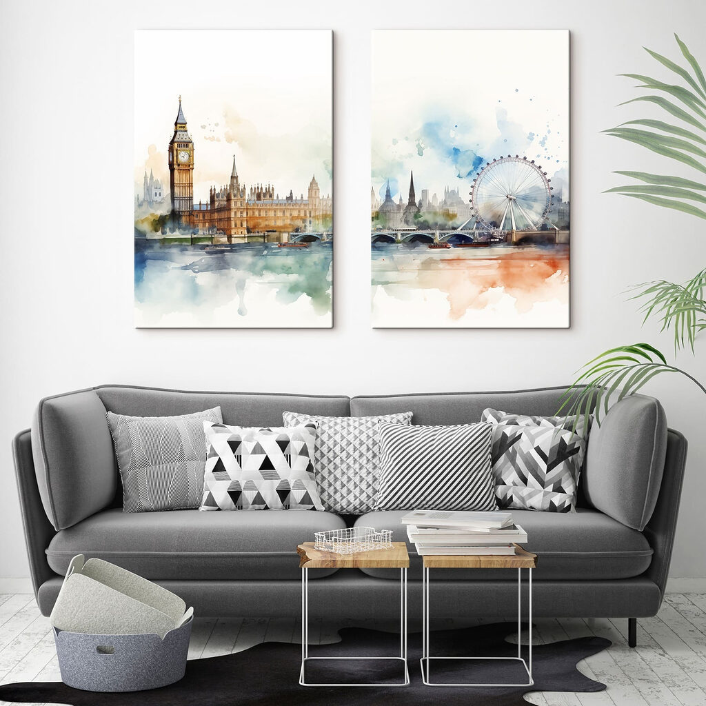 Watercolor of a city and a ferris wheel Watercolor of a city and a ferris wheel