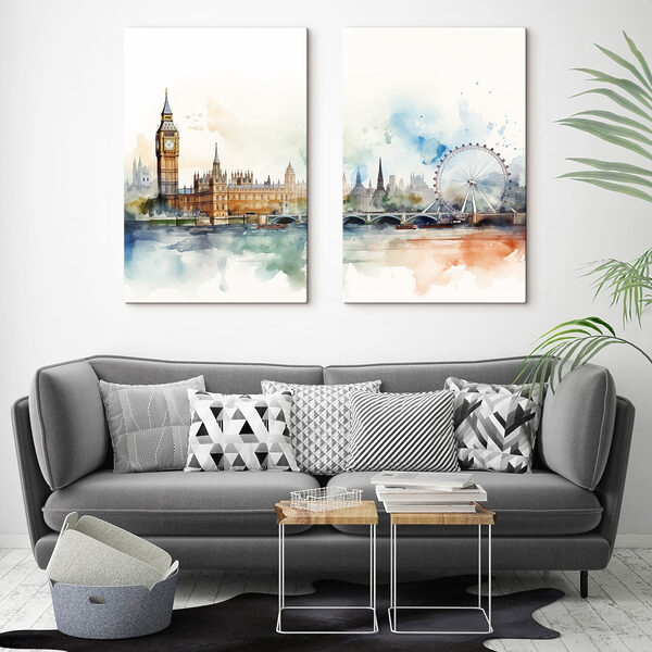 Watercolor of a city and a ferris wheel Watercolor of a city and a ferris wheel