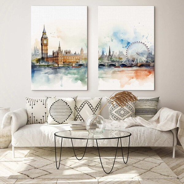 Watercolor of a city and a ferris wheel Watercolor of a city and a ferris wheel