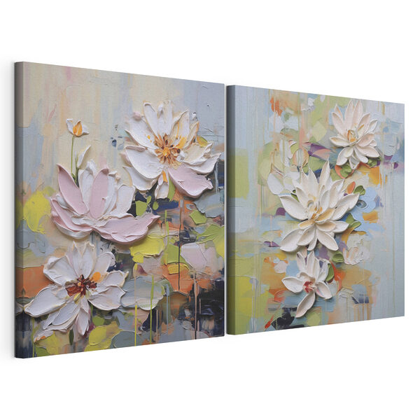 - Elegantes flores en suaves tonos pastel Lámina modular sobre lienzo - Elegantes flores en suaves tonos pastel