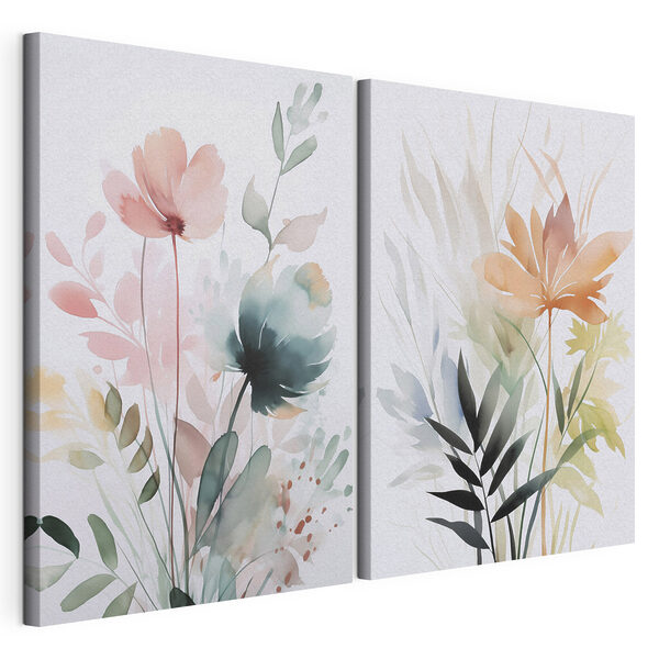 Pintura de flores y hojas Lámina modular sobre lienzo Pintura de flores y hojas