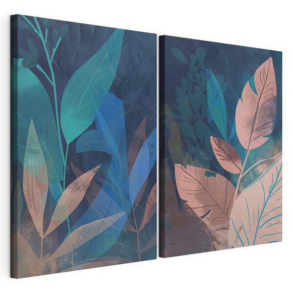 Pintura de hojas y plantas Lámina modular sobre lienzo Pintura de hojas y plantas