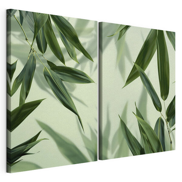 Hojas de un verde intenso sobre un fondo suave Lámina modular sobre lienzo Hojas de un verde intenso sobre un fondo suave