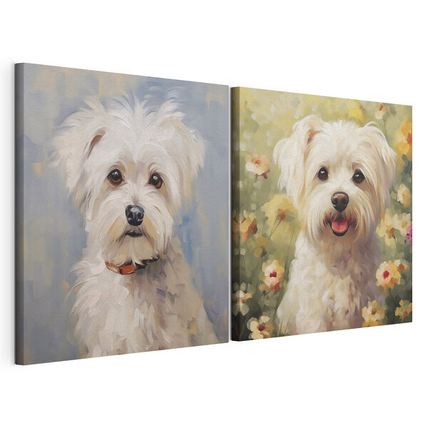 Cachorros monísimos en un entorno floral Lámina modular sobre lienzo Cachorros monísimos en un entorno floral