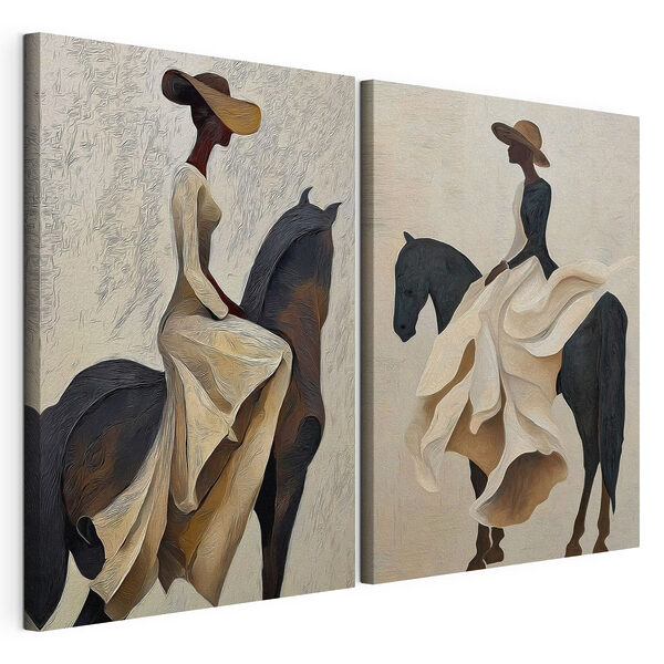 Mujer montando a caballo Lámina modular sobre lienzo Mujer montando a caballo