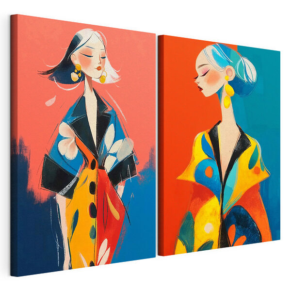 Collage de una mujer con un abrigo de colores Lámina modular sobre lienzo Collage de una mujer con un abrigo de colores